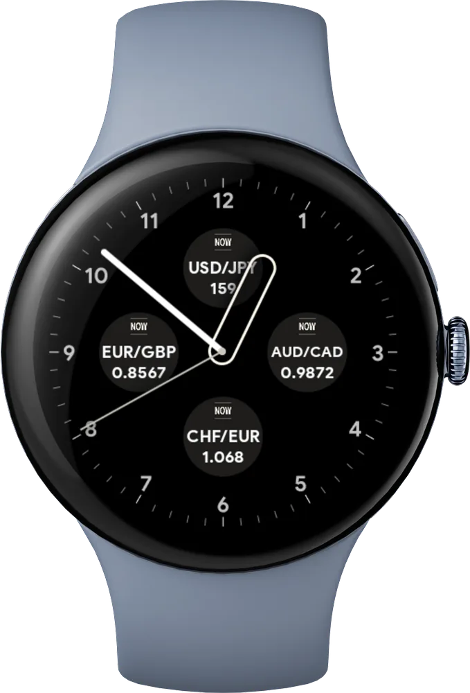 Four real RateGlance complications on a Wear OS watch face