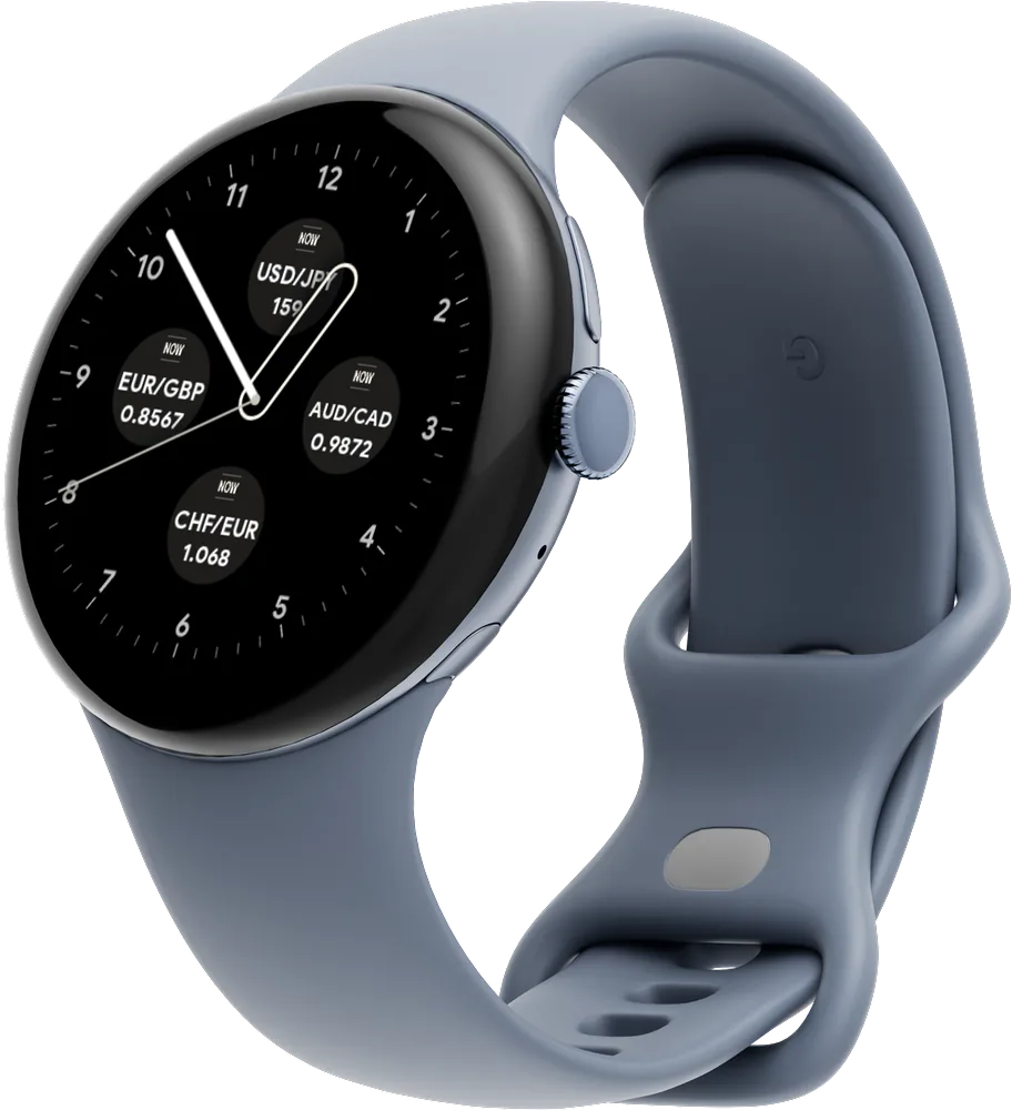 RateGlance complications on an angled Wear OS watch