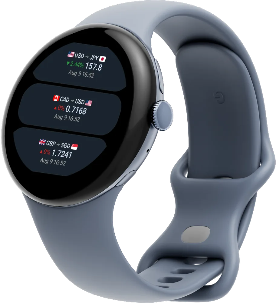 RateGlance multi-pair Tile on a left-facing Wear OS watch