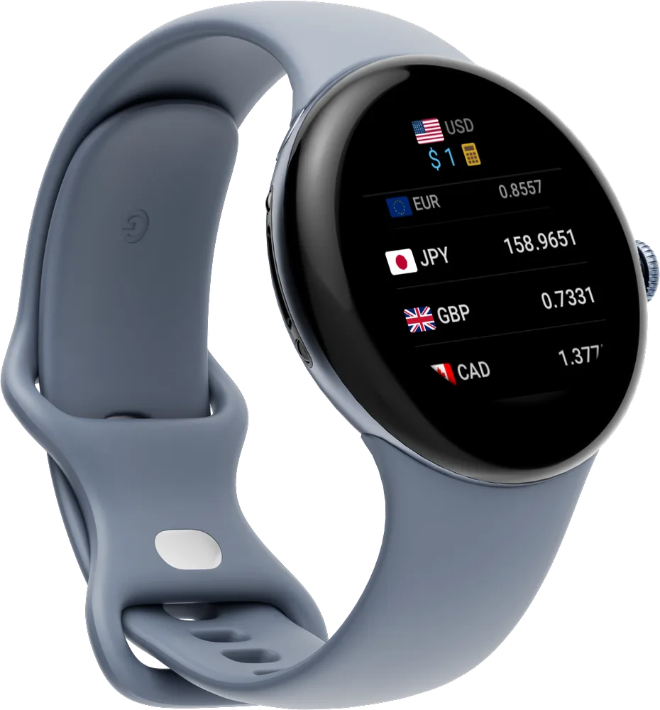 RateGlance calculator on a right-facing Wear OS watch