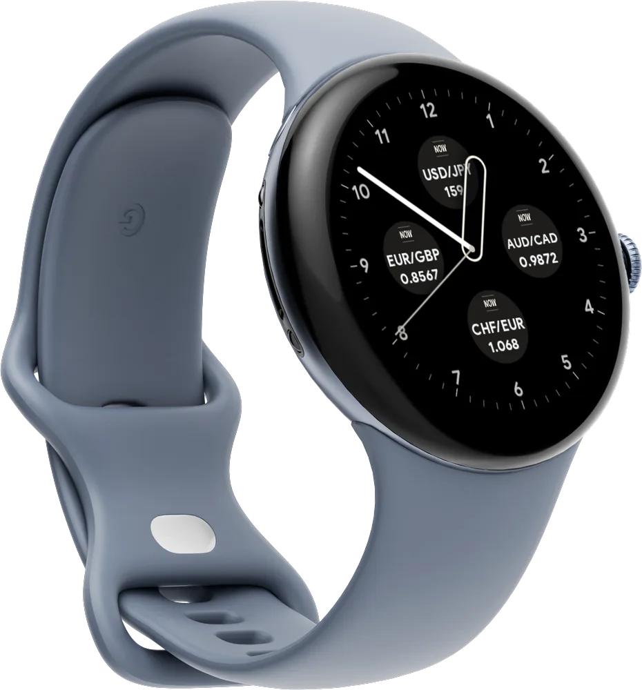 RateGlance complications on a right-facing Wear OS watch